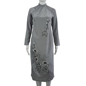 Vintage Artisan Made Hand Painted Flowers Ao Dais Size Small